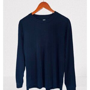 UNIQLO Tee Long Sleeve Sweatshirt Cotton Crewneck Navy Blue Size Large